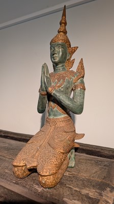 Lot 14 - A pair of patinated bronze 'Teppanom' angel kneeling figures