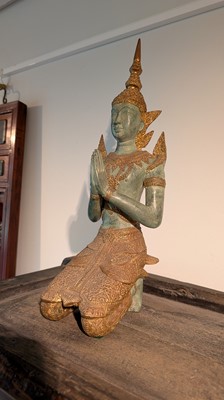 Lot 14 - A pair of patinated bronze 'Teppanom' angel kneeling figures