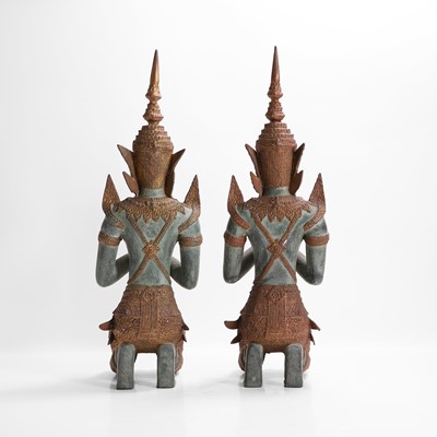 Lot 14 - A pair of patinated bronze 'Teppanom' angel kneeling figures