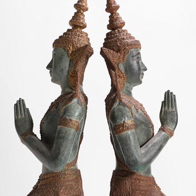 Lot 14 - A pair of patinated bronze 'Teppanom' angel kneeling figures