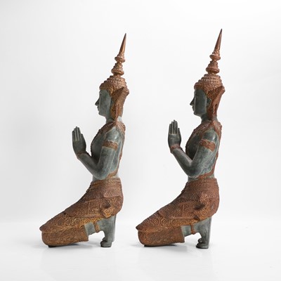 Lot 14 - A pair of patinated bronze 'Teppanom' angel kneeling figures