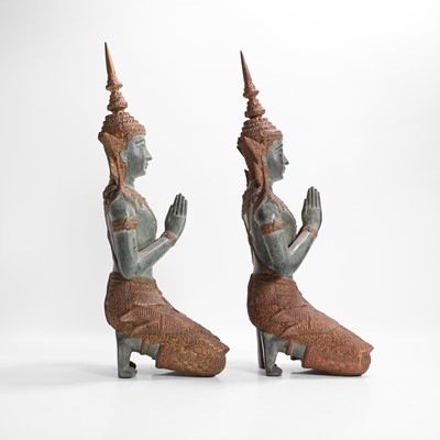 Lot 14 - A pair of patinated bronze 'Teppanom' angel kneeling figures