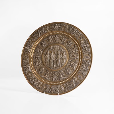 Lot 381 - A white-metal and brass dish