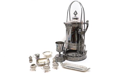 Lot 84 - A silver plated tilting ice pitcher and goblet