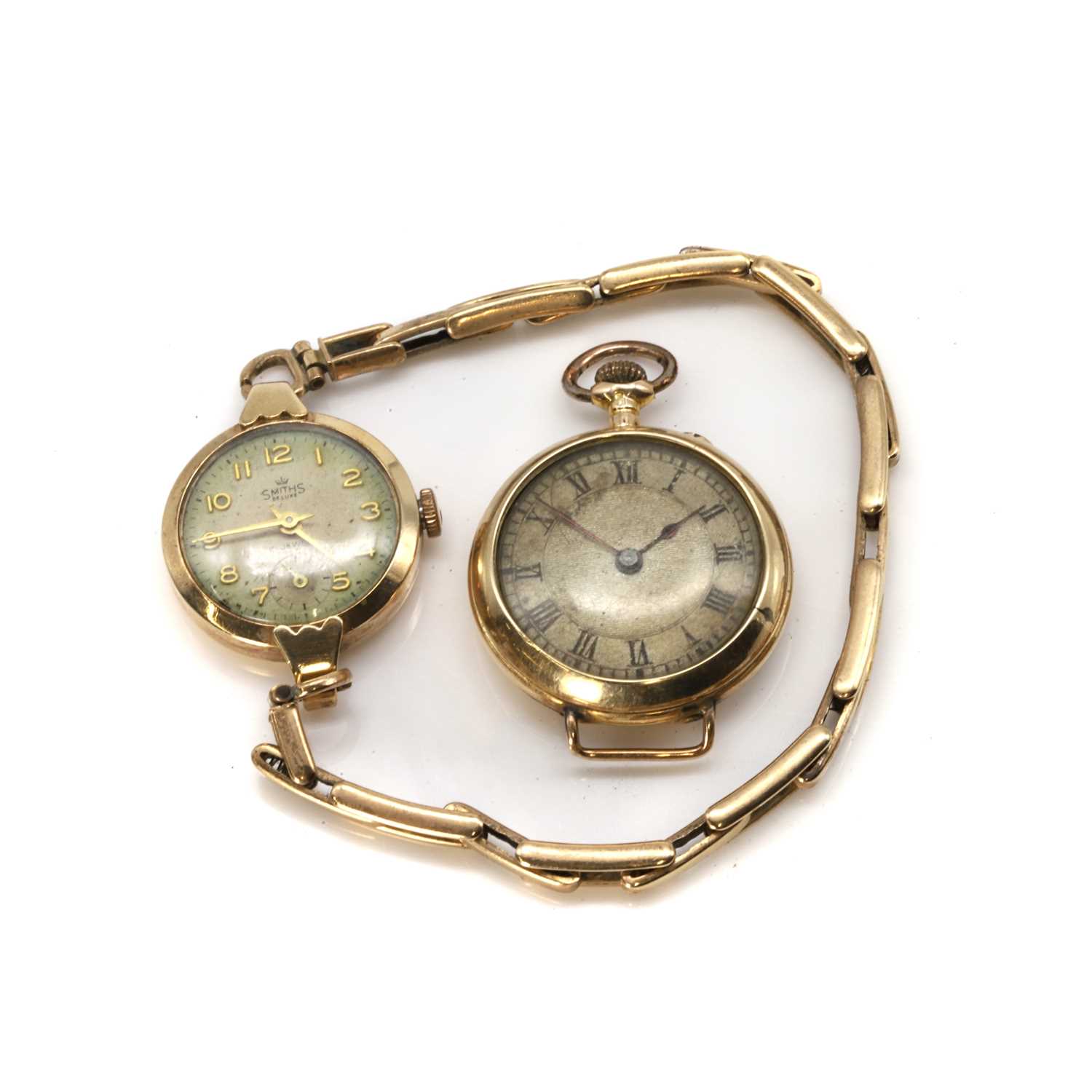 Lot 36 - A gold fob watch and a 9ct gold bracelet watch
