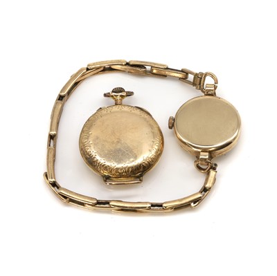 Lot 36 - A gold fob watch and a 9ct gold bracelet watch