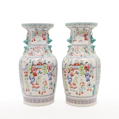 Lot 65 - A pair of Chinese famille rose vases