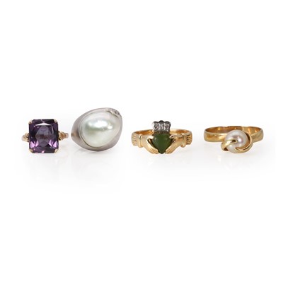 Lot 353 - A group of four pearl and gemstone rings