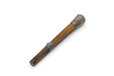 Lot 50 - A silver mounted rhinoceros horn cane handle