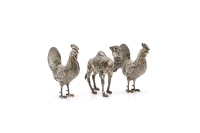 Lot 39 - Two German silver cockerels