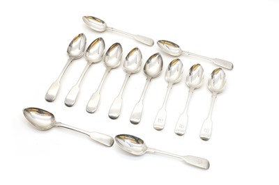 Lot 76 - Two sets of silver Fiddle pattern teaspoons