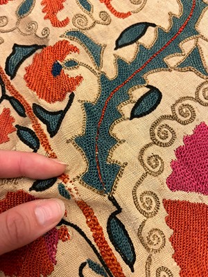 Lot 96 - A Nurata silk embroidered suzani