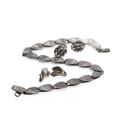 Lot 364 - Two pairs of sterling silver stud earrings by Georg Jensen