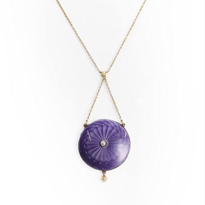 Lot 38 - An Edwardian guilloché enamel and seed pearl necklace