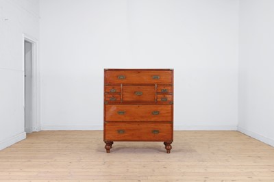 Lot 74 - A Victorian teak and brass secretaire campaign chest