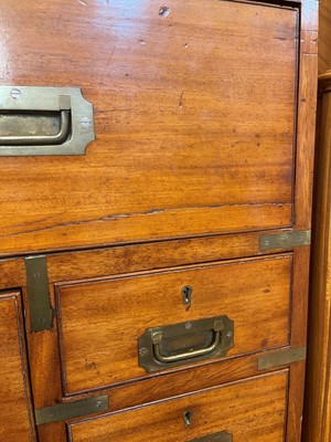 Lot 74 - A Victorian teak and brass secretaire campaign chest
