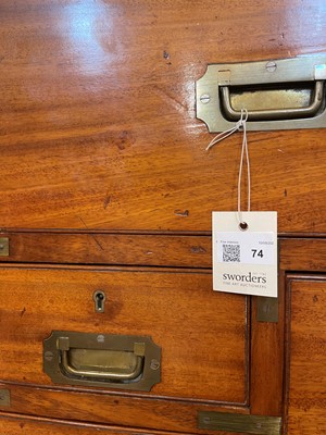 Lot 74 - A Victorian teak and brass secretaire campaign chest