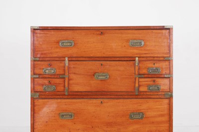 Lot 74 - A Victorian teak and brass secretaire campaign chest