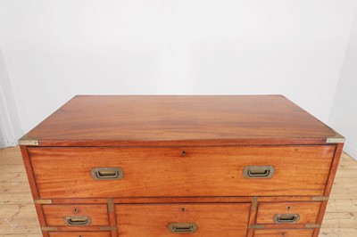 Lot 74 - A Victorian teak and brass secretaire campaign chest