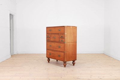 Lot 74 - A Victorian teak and brass secretaire campaign chest