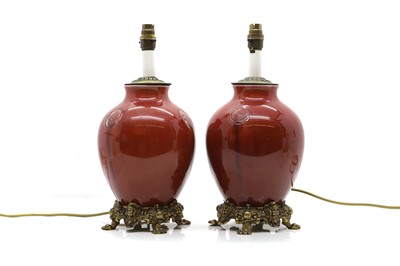 Lot 340A - A pair of Moorcroft Flaminian pattern pottery lamps