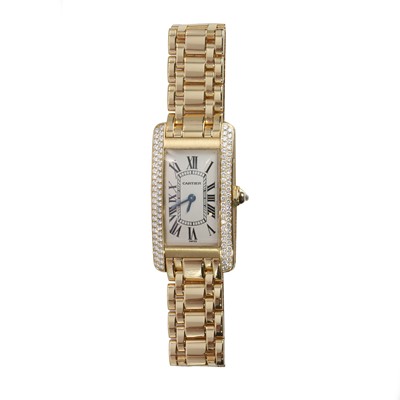 Lot 362 - An 18ct gold and diamond Cartier Tank Americaine ladies' bracelet watch