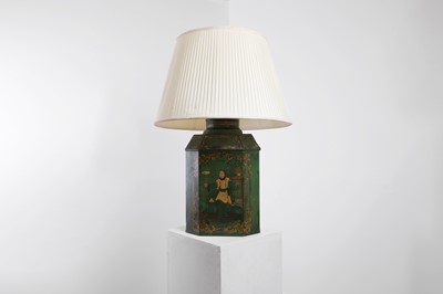 Lot 428 - A Victorian toleware table lamp