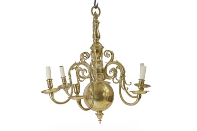 Lot 528 - A Dutch-style brass chandelier