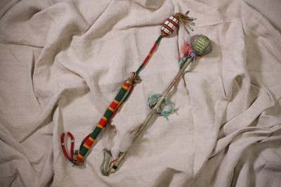 Lot 352 - A Native American beaded and quilled dance club
