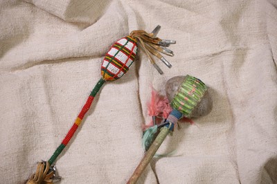 Lot 352 - A Native American beaded and quilled dance club