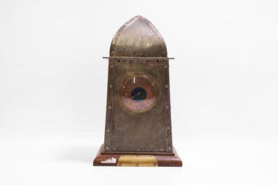 Lot 412 - An Arts and Crafts pewter mantel timepiece