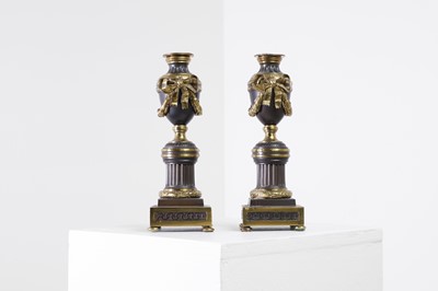 Lot 22 - A pair of Louis XVI gilt-bronze and patinated bronze cassolettes