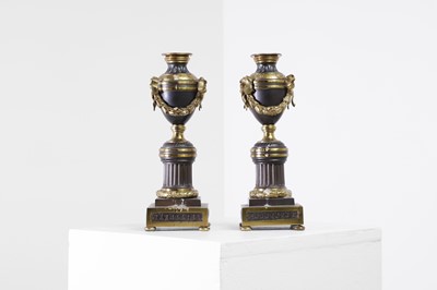 Lot 22 - A pair of Louis XVI gilt-bronze and patinated bronze cassolettes