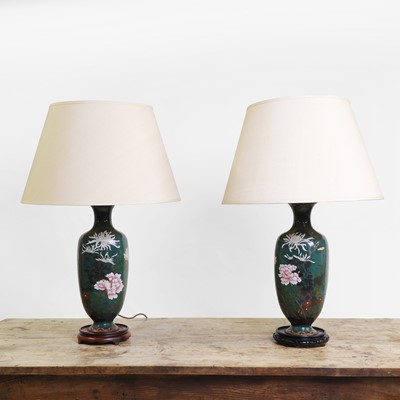 Lot 269 - A pair of cloisonné vase lamps