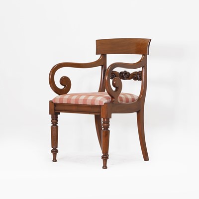 Lot 293 - A late Regency mahogany bar-back elbow dining chair