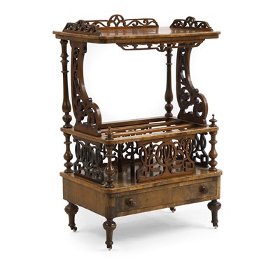 Lot 626 - ​A Victorian burr walnut whatnot canterbury