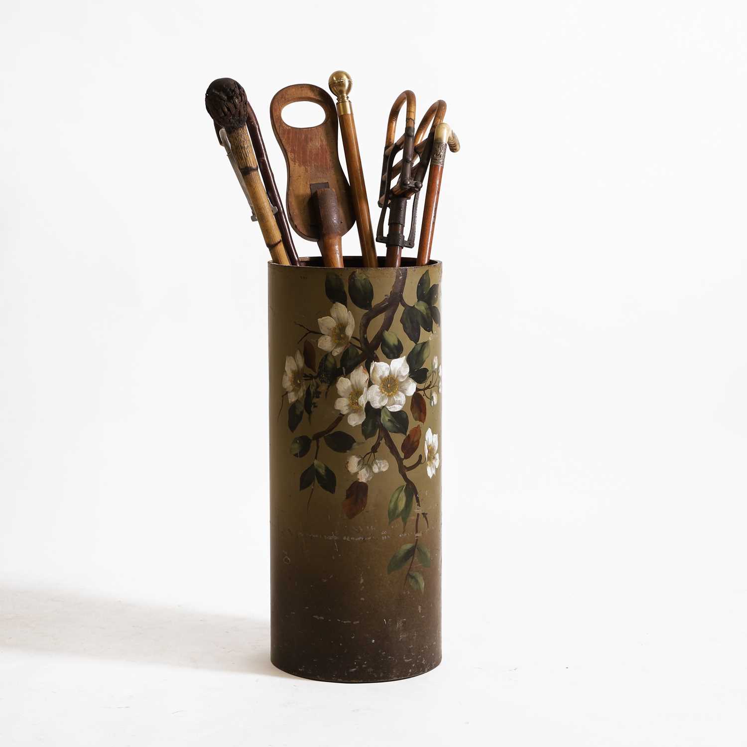 Lot 17 - A toleware painted umbrella stand