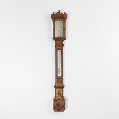 Lot 19 - A Victorian oak Gothic stick barometer