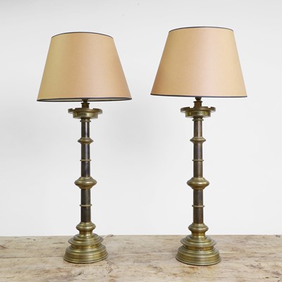 Lot 2 - A pair of large Victorian brass altar sticks