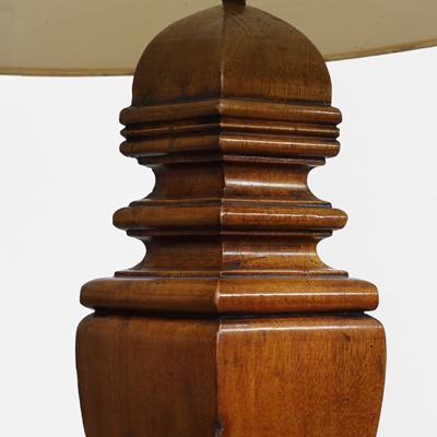Lot 21 - A pair of hardwood balustrade table lamps