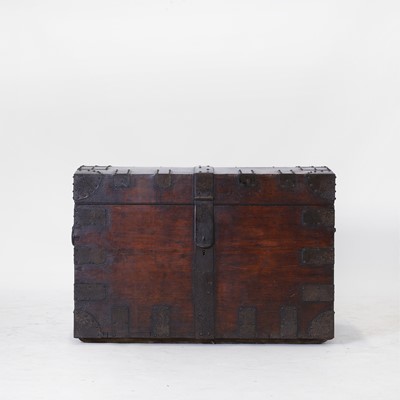 Lot 219 - A Victorian iron-bound oak silver chest