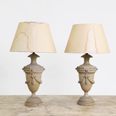 Lot 120 - A pair of painted slate table lamps