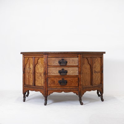 Lot 63 - A Victorian pitch pine octagonal kneehole desk