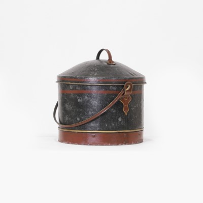 Lot 70 - A toleware coal bin and cover
