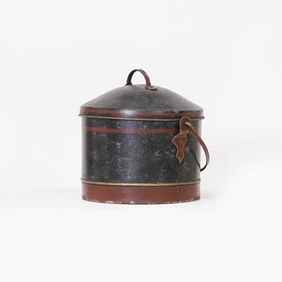 Lot 70 - A toleware coal bin and cover