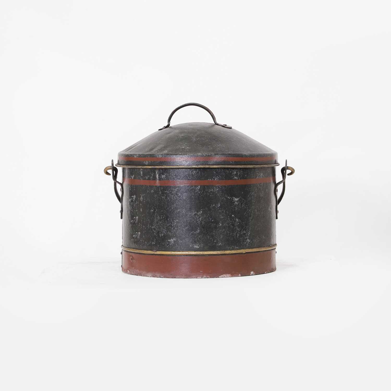 Lot 70 - A toleware coal bin and cover