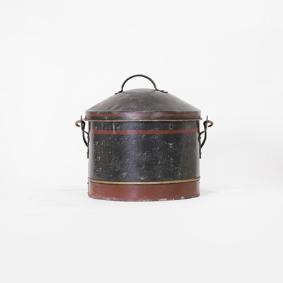 Lot 70 - A toleware coal bin and cover