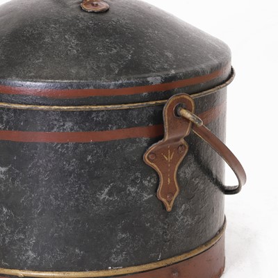 Lot 70 - A toleware coal bin and cover