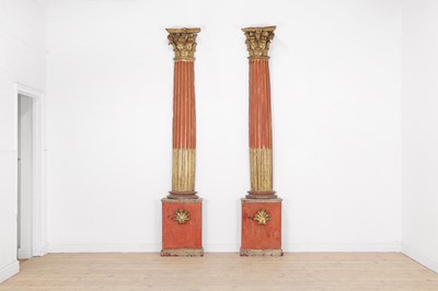 Lot 359 - A pair of painted and parcel-gilt pine column pilasters