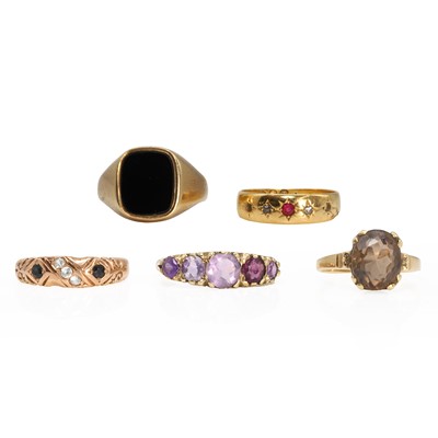 Lot 354 - A group of five gemstone set rings